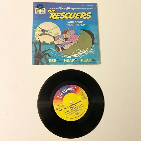 Vintage 1977 Disney The Rescuers With Songs From  Film 7 Inch Record and Book - Picture 12 of 16